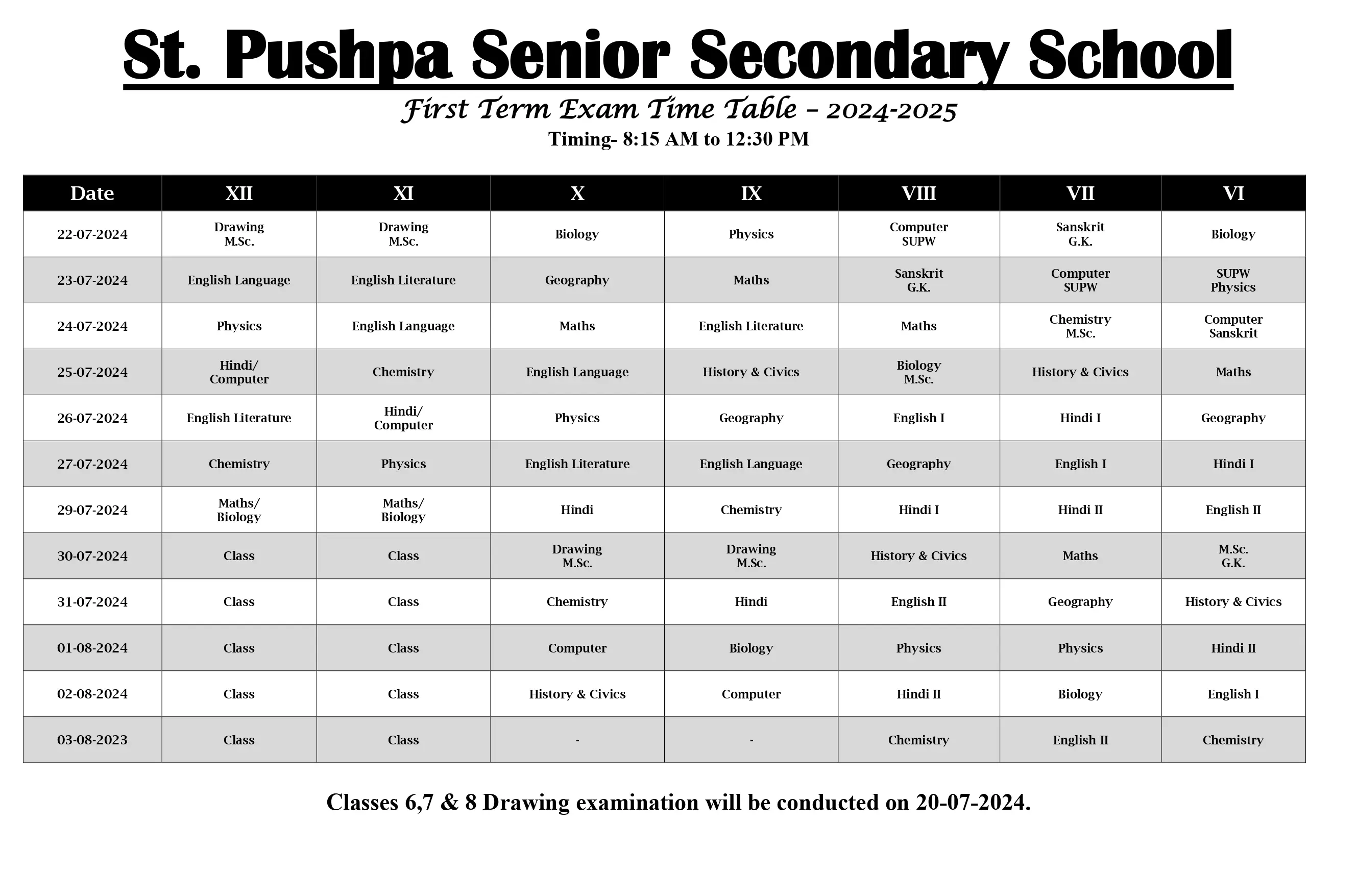 First Term Exam Time Table 2024-25 VI to XII_page-0001